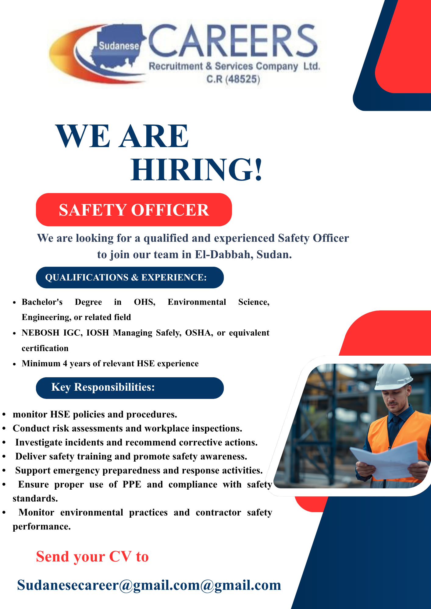 We are hiring - Safety Officer - El-Dabbah, Sudan