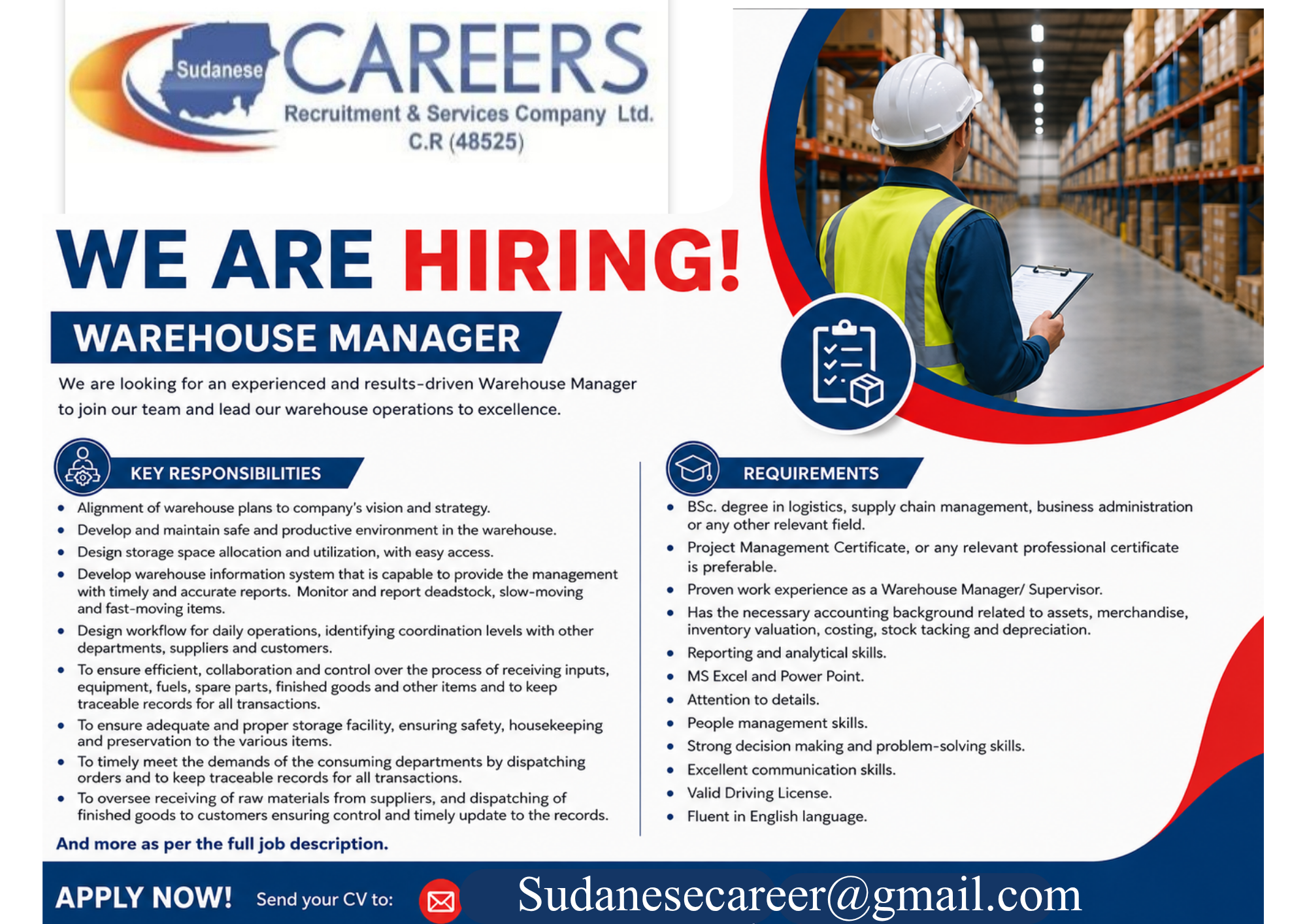 We are hiring - Warehouse Manager